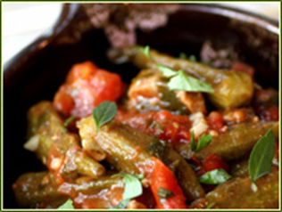 HERBED OKRA, CHEVON (GOAT MEAT) AND TOMATO STEW